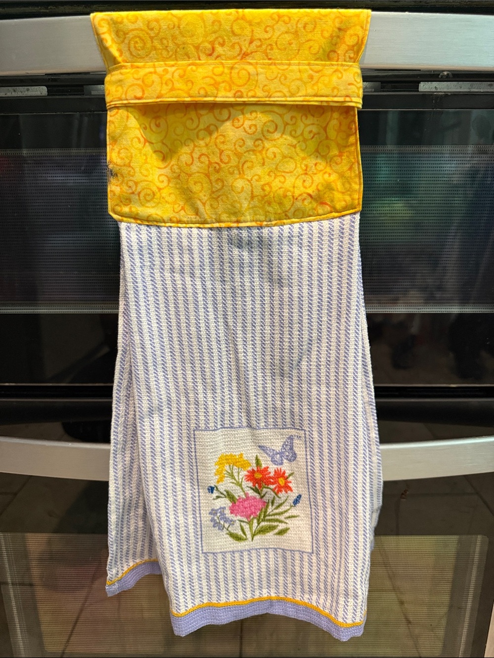Yellow Top Blue-Striped Floral handemade Kitchen Towel